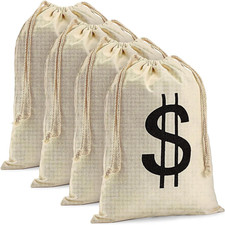 4PCS Money Bag Dollar Sign Bag Money Drawstring Bag Canvas Bag with Dollar Symbo