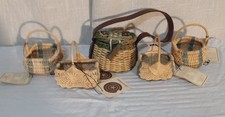 5- Boyd's Bears Accessory Basket's, 2 Rectangle, 2 Oval Market Baskets, 1 Creel