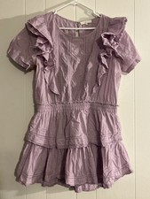 LoveShackFancy Lavender Purple XL Mini Dress Cotton Lace Ruffle Layered CUTE!