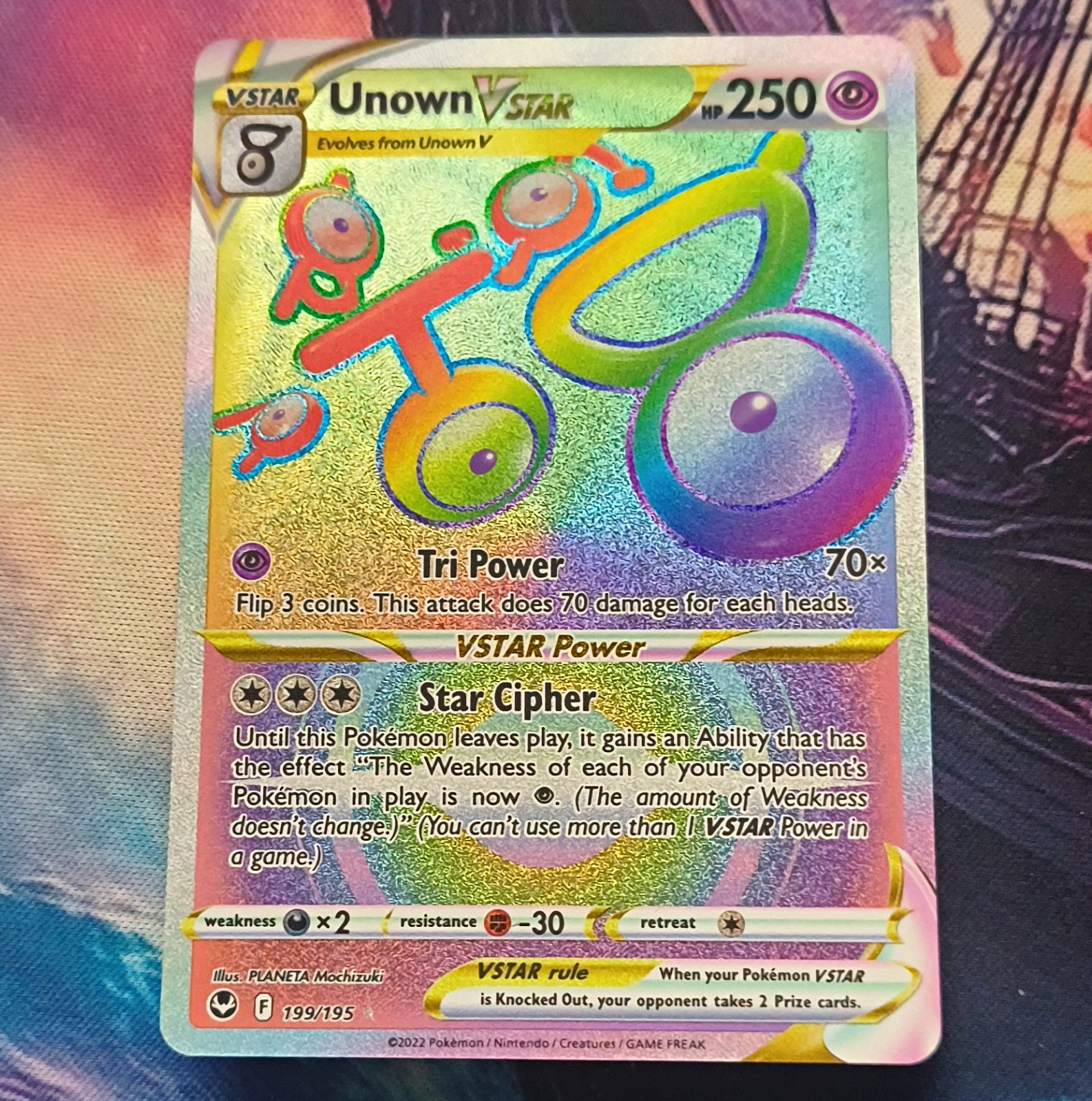 Pokemon TCG Unown VSTAR 199/195 Secret Rare Holo SwSh12 Silver Tempest Rainbow
