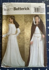 Butterick Costume B4377 Renaissance MEDIEVAL Gown Veil Pattern Size 6-12 UC FF