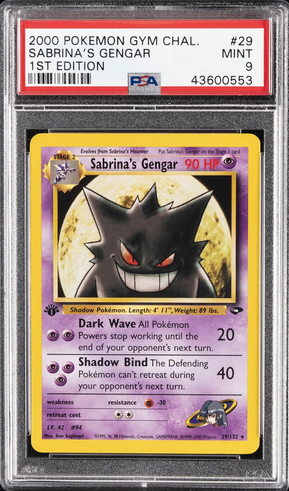 2000 POKEMON GYM CHALLENGE 1ST ED #29 SABRINA'S GENGAR PSA 9