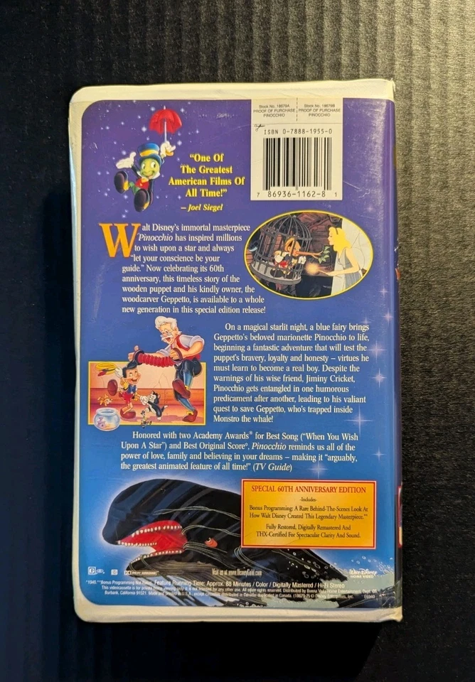 Pinocchio (1940) VHS Walt Disney's Gold Classic Collection Foto 3 de 3