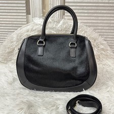 Talbots Black Leather Calf Hair Accent Zip Sa...