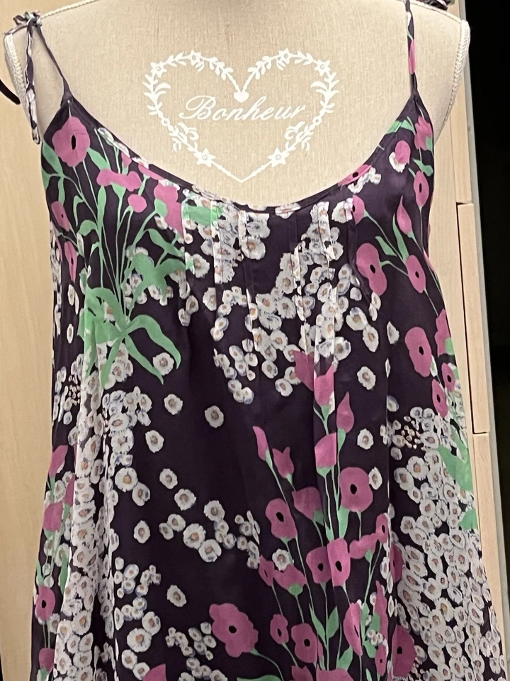 ZARA BASIC JOLIE ROBE BRETELLES taille L t40 SOIE VOLANTS VERT ROSE VIOLET - Photo 3/4