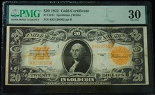1922 $20 Gold Certificate PMG 30