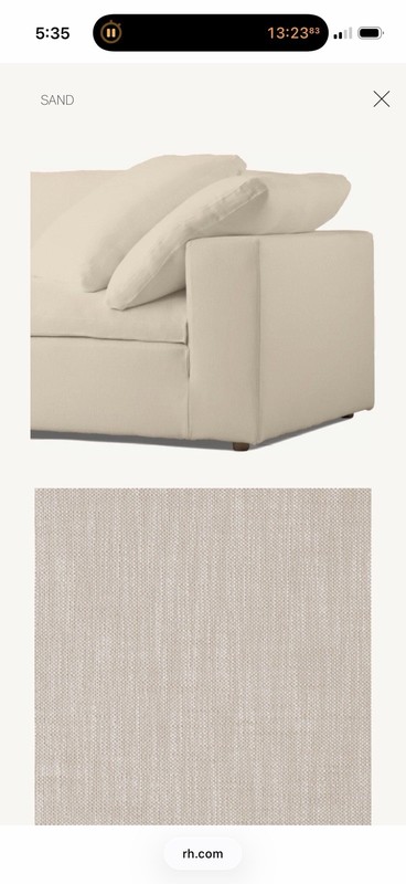 Restoration Hardware RH Modular Cloud Armless Perennial Performance Sand