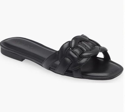 Nordstrom Cheynne Black chain-link Slide Sandals Size 8 Minimalist Flat