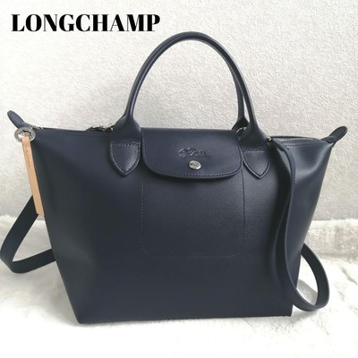 Longchamp Le Pliage City 2-way Tote Bag Shoulder Bag In Leather Navy Blue,  Used