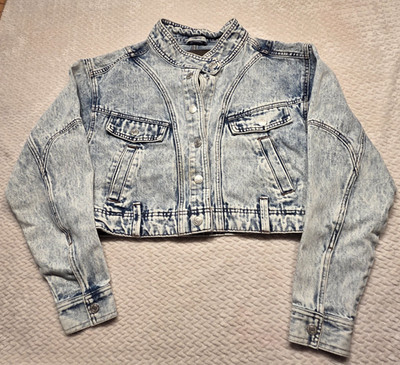Reserve Fairfax Denim Jacket Womens Size M Cropped Snap front Closure