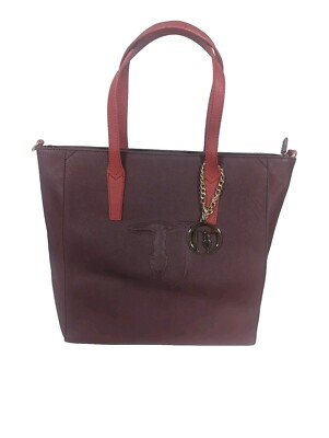 Trussardi Jeans Linea Ischia Tote Handbag Purse 75B551XX Saffiano Burgundy Red 
