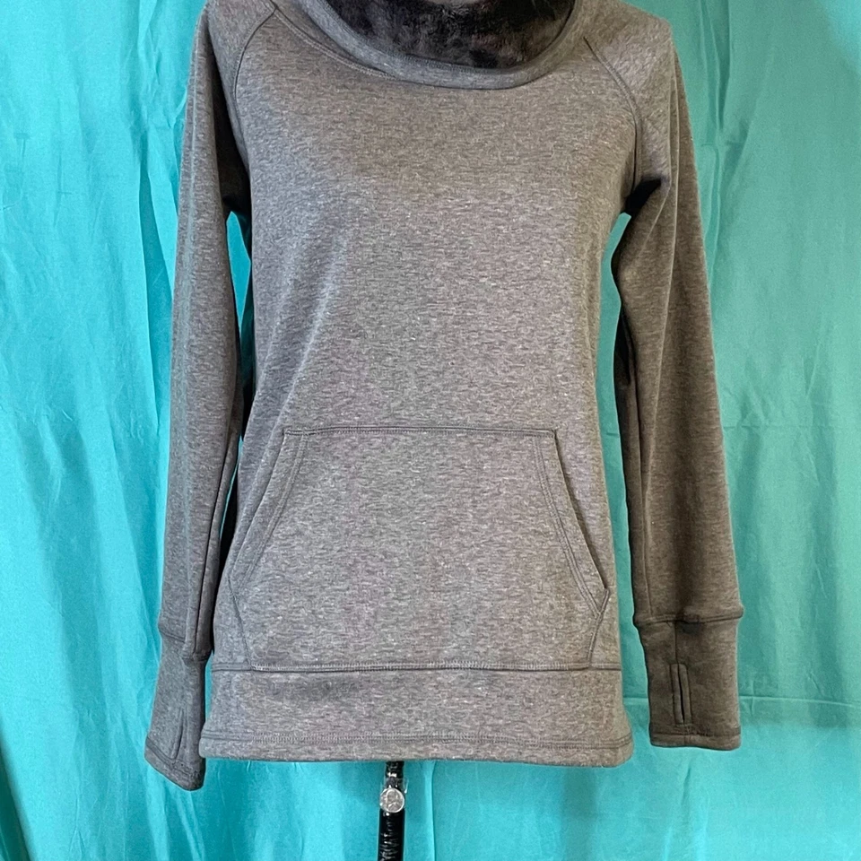 RBX Womens Sweatshirt Gray Small Faux Fur Cowl Neck Kangaroo Pocket Pullover - Image 4 of 4