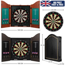 Dart Board Centre Set with 6 Darts Wooden Cabinet Dartboard Scoreboard UK