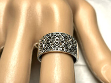 Vintage Sterling Silver 925 Wide Band Ring with Scroll Design Size 7.