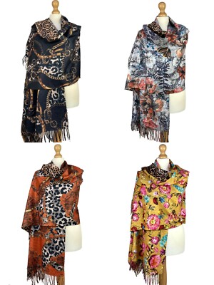 Leoparden- und Blumenmuster Kettenmuster Wendeschal Premium weich Tuch Halstuch