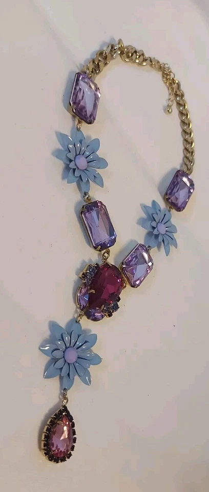 Kristall Halskette Strasssteine Blüten-Collier Necklace Collier Neu Ungetragen - Bild 2 von 4