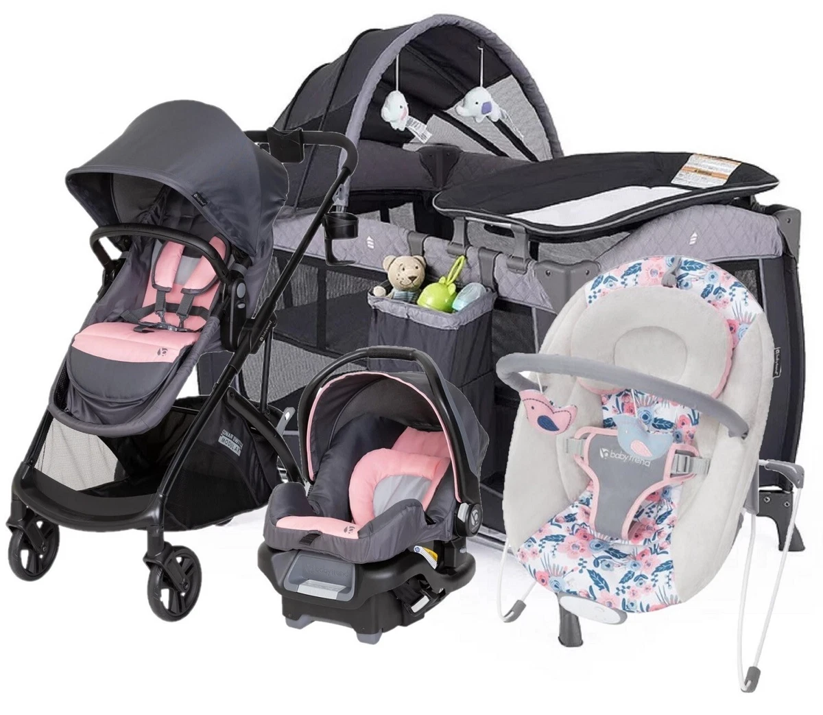 Baby Girl Combo Travel System Set Stroller with Car Seat Playard