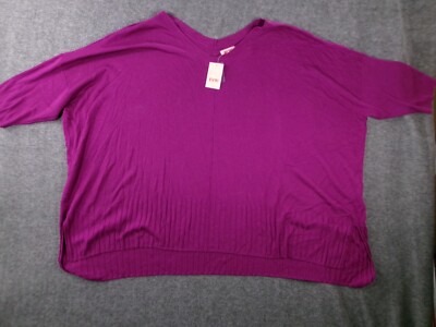 Evri Top Women 2X Purple Tunic V Neck Dolman Oversize Causal Lounge Everyday