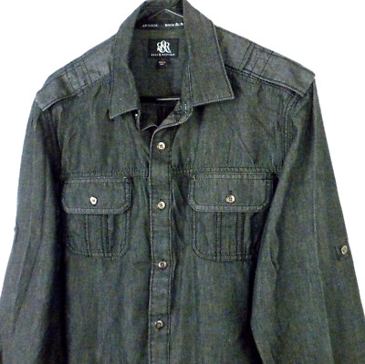 Rock & Republic Men's Graphite Black Button-down Long Sleeve Shirt Size M