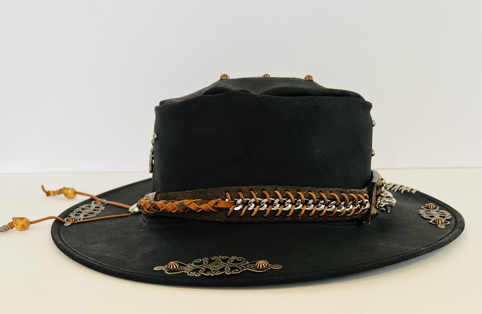 Hat Leather  Flat Brim Hunter Hunt Tiger image 5