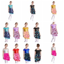 Kids Girls Dancewear Costume Dresses Prom Gown Party Sequins Modern Patchwork