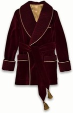 Men's Quilted Smoking Jackets Maroon Velvet Smoking Robes Coat Jackets Dinner