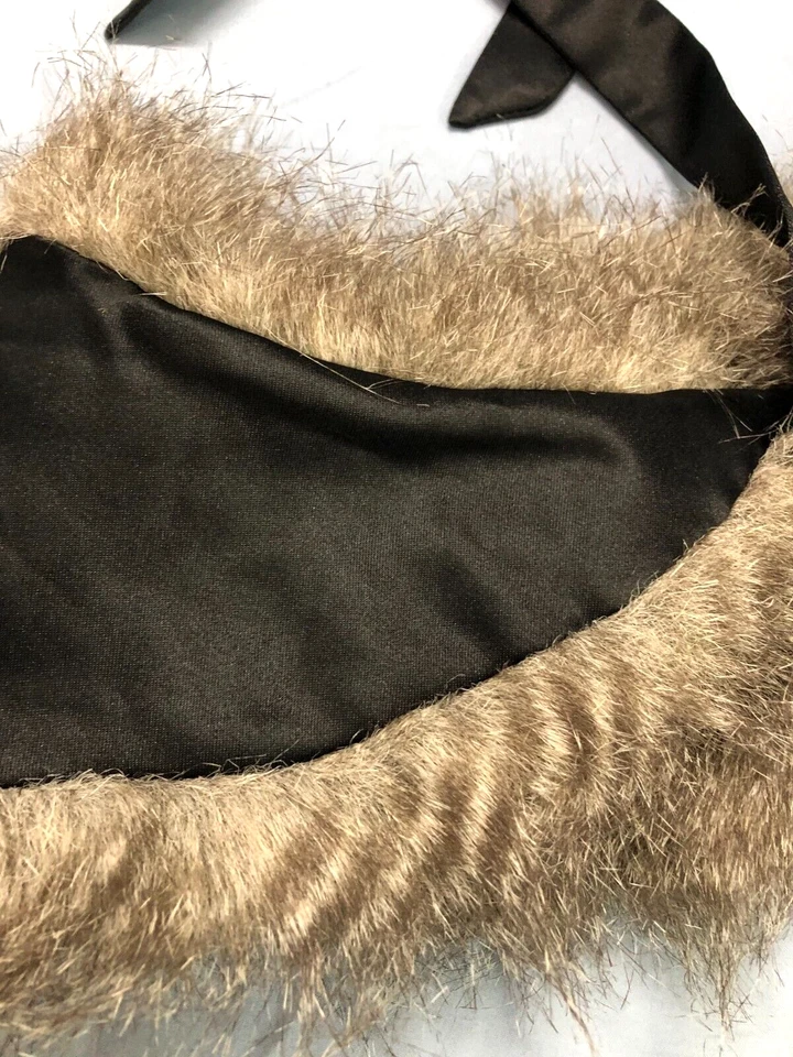 NUEVO CON ETIQUETAS RELATIVITY Negro/Marrón COLLAR DE PIEL SINTÉTICA Forro Satinado CORBATA FRONTAL Cuello Ancho Foto 4 de 4