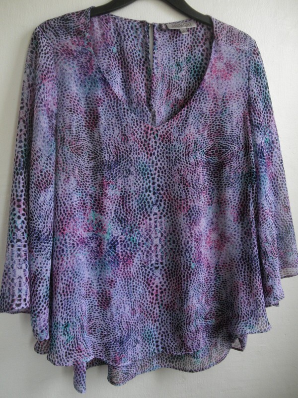 Pretty 2 Layer Blouse Shirt Purple Black Blue Cool Comfortable Top Open Back L