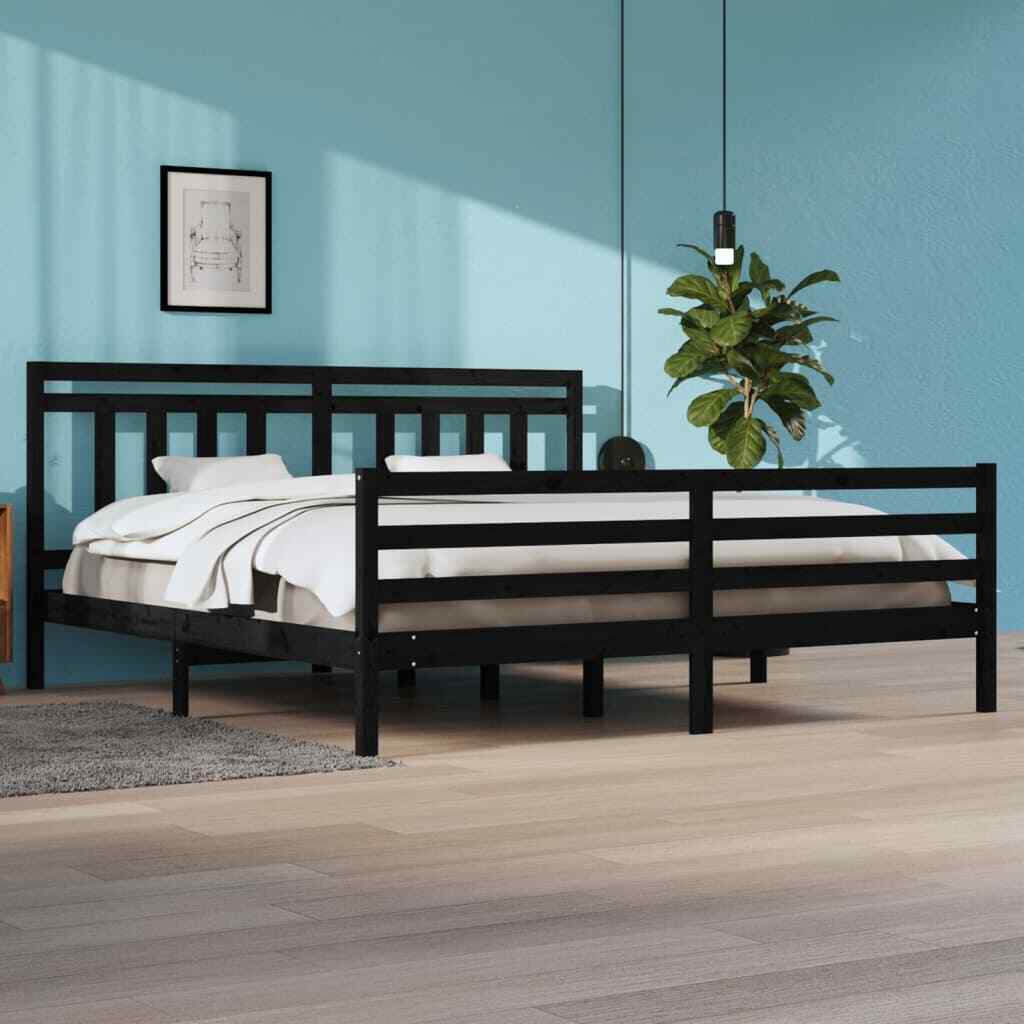 Bed Frame Black Solid Wood 200x200 cm