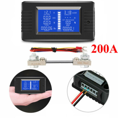 200A DC Digital Monitor LCD Volt Amp Watt Meter Battery Solar Power Analysator