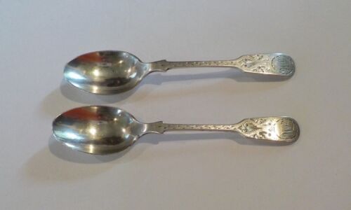 Pair William Hutton English Sterling Silver 4 O'Clock Spoons  - Afbeelding 1 van 10