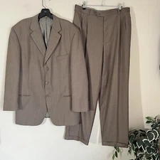 Caravelli Superior 150s Men's Brown Pin Striped Suit Set Blazer 44R Pants 38R