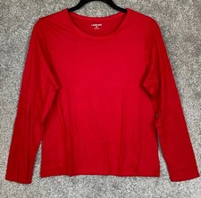  60 New Lands' End Women's Flannel Pajamas Set Long Sleeve Top Crop Pants Red M