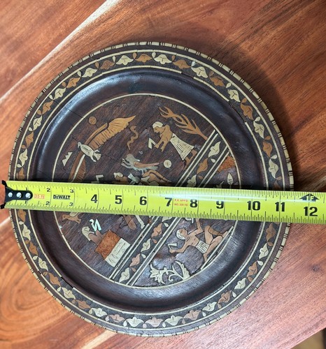Vintage Egyptian Thunderbird Décor Wooden Wall Plate with Wooden Inlays 11-1/2in - Picture 7 of 11