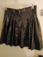 Shein, Faux Leather Black Mini Skirt, size L, sewn down pleats