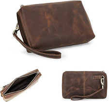 Pochette Da Viaggio Da Uomo in Vera Pelle Con Cinturino Da Polso, Portafoglio Pa