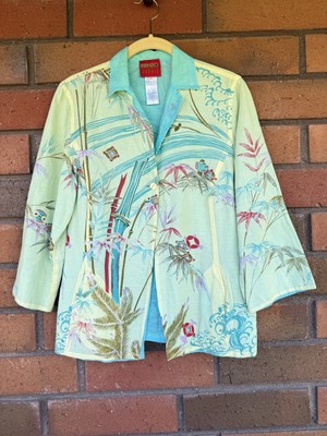 Kenzo Jungle Blouse 3/4 Sleeve Cardigan Shirt Bamboo | Teal | EU 40 US S/M