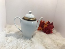 Beautiful Vintage Fine Porcelain Coffee Pot/Tea Pot, White,Black,GOLD Trim 8”663