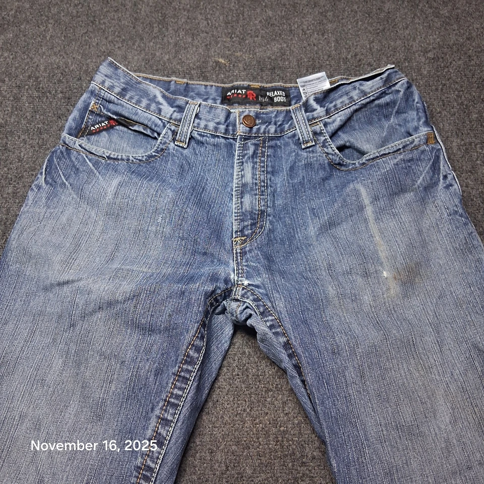 Pantalones de mezclilla Ariat M4 FR relajados corte bota talla 34x34 resistentes al fuego CAT2 Foto 3 de 4