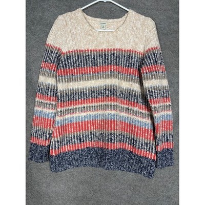 LL Bean Womens M Cotton Shaker Stitch Striped Crewneck Sweater Multi Color