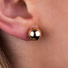 14K Solid Yellow/White Gold Ball Stud Earrings- Pure Gold 10mm