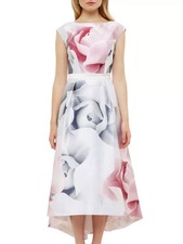 Image of Ted Baker Hagria Pink Porcelain Rose Dip Hem Formal Dress Size 2 UK 10 BRAND NEW