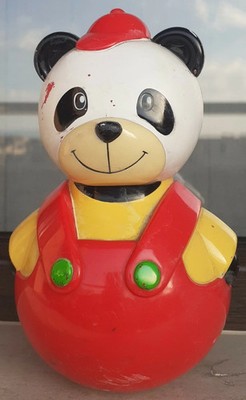 Vintage Bell Tumbler Musical Wackelpuppe Roly Poly Spielzeug 70er Jahre Panda Bär