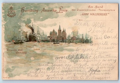 Germany Postcard Hamburg-America Line Steamer GRAF WALDERSEE 1900 Antique
