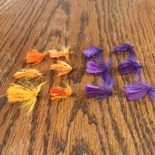 Lot/12 New Old Stock,Purple/Orange Dressed Treble Hooks,unmarked size 10