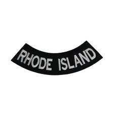 RHODE ISLAND Rocker Patch - 10" x 2.625" Large Black & Silver Biker Vest DIY Cut