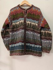 1994 Icelandic Design Wool Cardigan Nordic Landscape Knit Button Sweater Size M