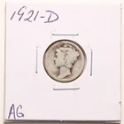 1921-D 10C Mercury Winged Liberty Silver Dime in AG Condition #7501