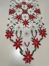 POINSETTIA Laser Cut Embroidered Polyester Table Runner 13X 68 NEW