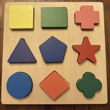 Educational Wooden Shape Puzzle. Toddler/Preschool Colorful. 9 Different Shapes